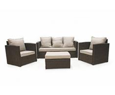 Galileo Casa Paros Set Posti Giardino Divano con Poltrona e Tavolino Componibile, Rattan, Grigio, 147 x 65 x 77 cm, 4 Unità