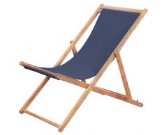 vidaXL Sdraio Pieghevole in Legno e Tessuto Blu Sedia da Spiaggia Prendisole