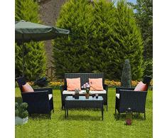 bigzzia Set di Mobili da Giardino Salottino in Rattan 4 Sedili con Tavolino da Caffè (Nero)