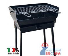 Mistermoby Barbecue Grande 50x35 Cm a Carbone Carbonella con Piedi Smontabili, Tramoggia e Cassetto Per Cenere