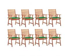 QZZCED sedie da esterno poltroncina da esterno Sedie da balcone Sedie da Pranzo da Esterni con Cuscini 8 pz Massello di Acacia per Campeggio sagra Giardino Balcone