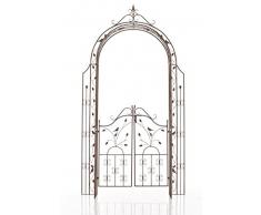 CLP Arco per Rampicanti Grenada con Cancello – Arco Pergolato Fiori e Piante Rampicanti da Giardino Rustico – Supporto per Piante in Ferro – Passaggio (AxL): 235x100cm Marrone Antico