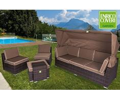 Enrico Coveri Salotto Completo Da Giardino Modello Patronale Con Divano Poltrona Pouf e Tavolo Per Esterno