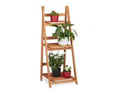Relaxdays 10020745_59 Fioriera a Scala in Legno Scaffale Portafiori da Interno Pieghevole 3 Ripiani HLP 107,5 x 41 x 40 cm Marrone