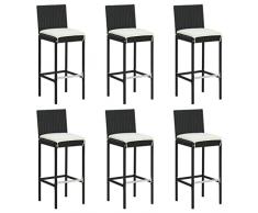 vidaXL Sgabelli da Bar con Cuscini 6 pz in Polyrattan Nero