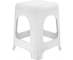 KADAX Sgabello in plastica, fino a 120 kg, sgabello in rattan con piedini antiscivolo, sgabello da bagno, sgabello leggero, sgabello da giardino, sgabello (bianco)