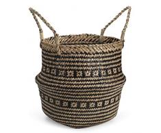 DOKOT Cesto Vimini Naturale Seagrass con Manico Ceste per Piante Cestini Portaoggetti Cesti Portabiancheria per Bagno (Striscia Nera)