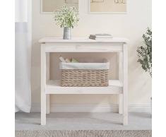 Homgoday Tavolo Consolle Bianco 80x40x75 cm in Legno Massello di Pino, Tavolino da Salotto, Tavolinetto da Soggiorno, Tavolo per Ufficio Camera da Letto Giardino