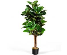 COSTWAY Ficus Lyrata Artificiale da 1,2 Metri, Pianta Finta con Foglie Realistiche in PEVA, Pianta Artificiale da Interno ed Esterno con Vaso in PP, Ideale per Casa e Ufficio