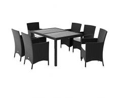 Deuba Set mobili da giardino polyrattan tavolo 6 sedie impilabili pranzo balcone Tavolo e sedie terrazzo patio esterno