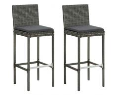 Mogou Sgabelli Sgabello Bar Sgabelli Bar Sgabelli da Bar Sgabello da Bar Cucina Sgabelli da Bar con Cuscini 2 pz Grigi in Polyrattan Bn