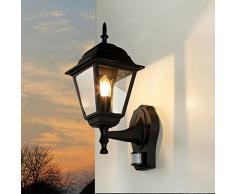 Lanterna rustica da esterno Tirol nera con sensore di movimento regolabile E27 impermeabile IP44 ideale per giardino terrazzo cortile e vialetto