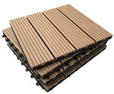 36 piastrelle a incastro per pavimenti, in legno composito - teak a scatto per patio, giardino, balcone, vasca idromassaggio, con pannelli quadrati da 30 cm