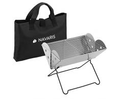 Navaris Barbecue Carbone Piccolo - Griglia Carbonella Portatile - Griglia Barbecue Acciaio Inox - BBQ Smoker Legna - Mini Grill Campeggio con Custodia