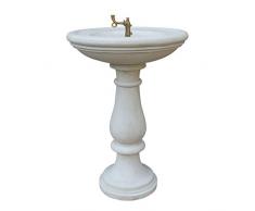 STONE art & more Fontana Pisa, altezza 94 cm, bianco antico, in pietra con marmo Carrara, con rubinetto in ottone, 100% resistente al gelo