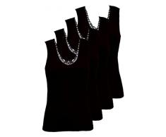 Fontana Intimo,4 Canotte Donna Spalla Larga con Pizzo Cotone Caldo (Nero, L)