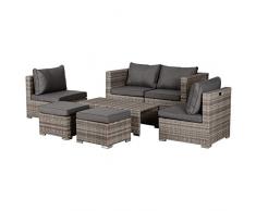 Outsunny Salotto da Esterno in Rattan PE da 8 Pezzi, Set Mobili da Giardino Salvaspazio con Poltrone, Tavolini e Sgabelli, Grigio