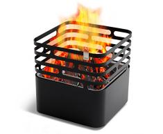 höfats - Cesto di Fuoco Cube - Come caminetto, griglia, Sgabello e Tavolo - per Giardino e terrazza - in Acciaio Inox - Nero