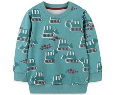 TOKYMOON Felpa di cotone per bambini, a maniche lunghe, con motivo dinosauro, per bambini, felpa natalizia, abbigliamento da esterno, Carrello verde., 104 cm-110 cm