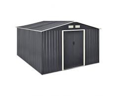 [en.casa] Casetta da Giardino 277x319x192 cm Box Organizzatore Deposito Stoccaggio in Lamiera Zincata con Cornice di Base in Metallo e Porte Scorrevoli - Grigio Scuro