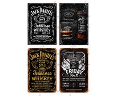 4 PCS Jack Daniels Whiskey Targa in Latta Poster Vintage Targa Decorazione da Parete per Bar Cafe Giardino Camera da Letto Ufficio Hotel 20X30 cm