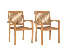 Chusui Sedie da Giardino Impilabili 2 pz in Legno Massello di Teak CD,Sedia da Giardino,Seggiole da Giardino,Sedie da Pranzo,Sedie da Giardino