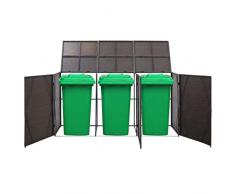 Festnight Copribidone Triplo Spazzatura 229x78x120cm Copribidone per Spazzatua da Giardino Esterno in Polyrattan Colore Antracite/Marrone