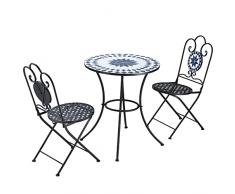 Outsunny 3 Pz Set da Esterno con 2 Sedie Pieghevoli e 1 Tavolino Rotondo con Design Floreale a Mosaico, in Metallo e Pietra