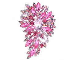 EVER FAITH Spilla Regalo, Marquise Cristallo Austriaco Sposa Mazzo di Fiori e Foglie Spilla Rosa Argento-Fondo