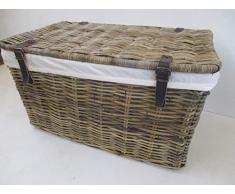 CESTO BAULE PORTA BIANCHERIA VIMINI RATTAN GIUNCO KUBU CM 75X46X43 H PORTA GIOCHI VIMINI CON FODERA IN COTONE ESTRAIBILE