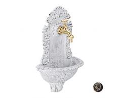 Relaxdays Fontana a Parete, con Rubinetto, Stile Antico, Lavandino, in Lega di Alluminio HxLxP 40 x 24,5 x 13 cm, Bianca