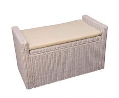 Mendler Baule Panca M92 Rattan 44x88x51cm con Cuscino Colore Bianco