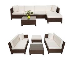 TecTake SET DI MOBILI RATTAN ARREDAMENTO GIARDINO SET COMPLETO + 2 set di rivestimenti per i cuscini per poter effettuare il ricambio - disponibile in diversi colori - (Marrone antico)