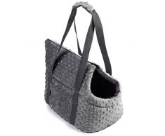 BoutiqueZOO Borsa portacani Portatile da Viaggio Portatile - L: 29x42x33 cm (LxLxA), Grigio (Minky) - Borsa per Cani di Piccola e Media Taglia, Cuccioli, Gatti