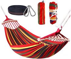 Amaca Doppia con Barre 280 x 160 cm, Cotone Amaca da Esterno per Giardino, Capacità 300 kg, Portatile Leggera con Borsa per Giardino Cortile Balcone Campeggio Spiaggia Backpacking