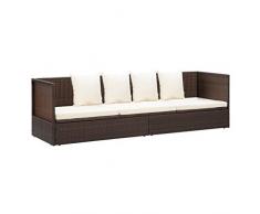 vidaXL Lettino Prendisole da Giardino Cuscini in Polyrattan Marrone