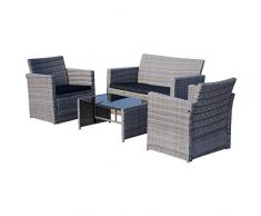 Outsunny Set 4 P.zi Mobili da Giardino in Rattan (PE), Salotto da Esterni con Tavolo, 2 Sedie, Divano due posti, Grigio