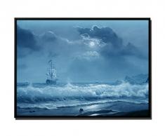105 x 75 cm quadro - colore Blu Petrol - su Tela inkusive ombra fughe telaio Nero - pittura ad olio vela barca onde