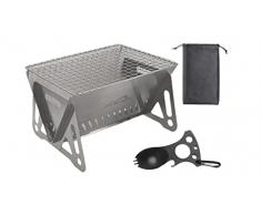 SK Wild Ones® Rist, barbecue da campeggio in acciaio inox, con griglia e borsa per il trasporto, pieghevole, portatile, accessorio per esterni, barbecue a carbonella, forno a legna