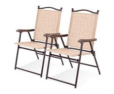 GYMAX Set di 2 Sedie Pieghevoli da Giardino, Sedia da Campeggio Portatile con Struttura in Metallo, Comoda Sedia da Giardino per Cortile, Piscina, Spiaggia, Patio, 64 x 58 x 91 cm (GIALLO)
