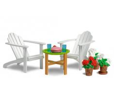 Lundby 60.3044.00 - Smaland: Mobili da giardino, set con due sedie, tavolo e accessori (mobili per casa delle bambole)