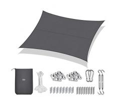 Sekey Tenda a Vela Impermeabile Rettangolare 2x3m con Corda e Kit di Fissaggio, Vela Ombreggiante, Traspirante, Protezione Antivento con Protezione UV 95% per Terrazza, Patio, Esterno, Antracite