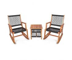 GIANTEX Set di Mobili a Dondolo 3 Pezzi, Tavolo e 2 Poltrone in Legno di Acacia, Sedie a Dondolo Carico 160 kg, Adatto per Giardino, Terrazza, Bistrot