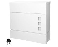 ECD Germany Cassetta Postale per Esterno Design Moderno a Muro 37x10,5x36,5cm in Acciaio Verniciato a Polvere con Porta-Giornale 3 Finestrelle 2 Chiavi incl. Materiale di Montaggio Bianco