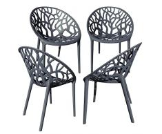 Trisens Sedia da giardino, impilabile, in plastica, colore: grigio scuro, quantità: 4 pezzi