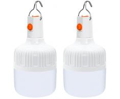 AKOFIC 2 Pezzi Lanterna da Campeggio LED, Lampadina Ricaricabile USB 2 Livelli Dimmerabili Appeso Portatile, Luce da Lavoro Lampada Ultra Luminosa Lmpermeabile per Esterno Giardino Emergenza Tenda