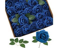Homcomodar Fiori Artificiali Blu Navy Rosa 30pcs Reale Cercando Rose Finte con Gambo per Matrimonio Fai da Te Mazzi Centrotavola Disposizione Partito Casa Arredamento