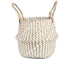 FEILANDUO Cestino di Vimini con Manici Cestino di Alghe Intrecciate Coprivaso per Piante da Interno Cesti Cestino Portaoggetti (bianco, grande)