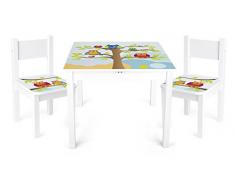 Leomark Yeti Tavolo e 2 sedie in Legno, tavolino Set da cameretta per Bambini, Gioco di Gruppo in Classe, mobili per Bambini, Stanza dei Bambini mobili Alta qualità Stabile, Tema: Gufi