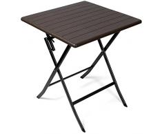 Vanage Tavolino Pieghevole da Giardino in Rattan Effetto Legno | Tavolino di Plastica per Esterni, Terrazza o Salotto - Marrone